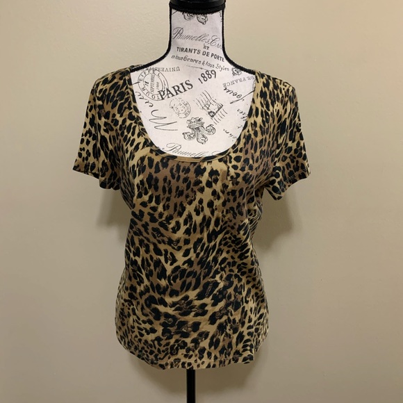 Chaps Tops - Chaps Leopard Animal Print Short Sleeve Large Top